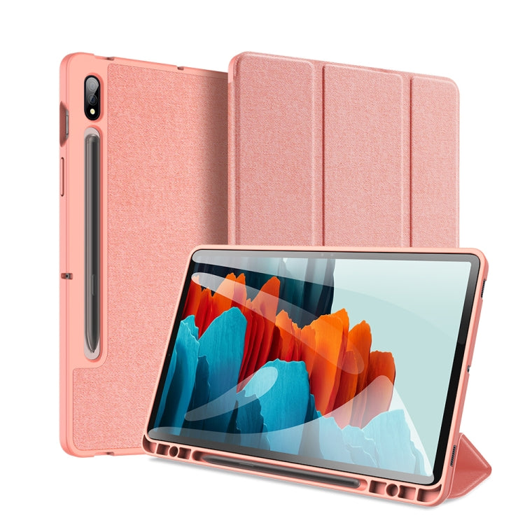 For Samsung Galaxy Tab S7+ 12.4 inch DUX DUCIS Domo Series Horizontal Flip Magnetic PU Leather Case with Three-folding Holder & Sleep / Wake-up Function & Pen Slot(Pink) Eurekaonline