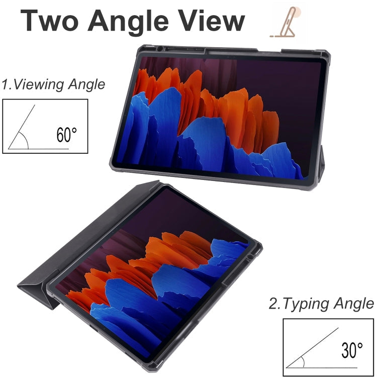 For Samsung Galaxy Tab S7+ Acrylic 3-folding Smart Leather Tablet Case(Black) Eurekaonline