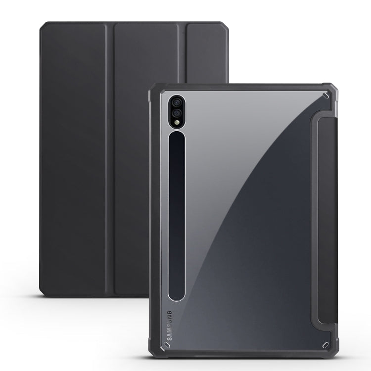 For Samsung Galaxy Tab S7+ Acrylic 3-folding Smart Leather Tablet Case(Black) Eurekaonline