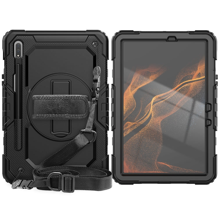 For Samsung Galaxy Tab S8 11 inch SM-X700 Silicone + PC Tablet Case with Shoulder Strap(Black) Eurekaonline