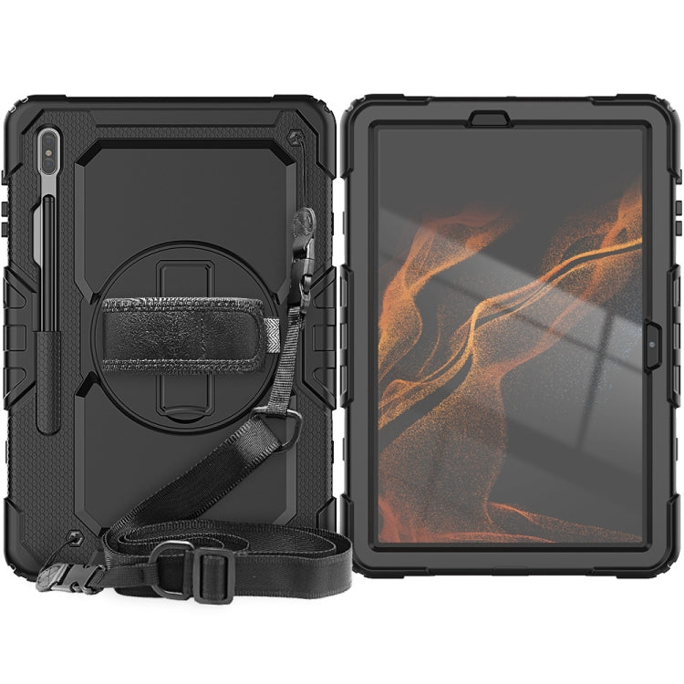 For Samsung Galaxy Tab S8+ 12.4 inch SM-X800 Silicone + PC Tablet Case with Shoulder Strap(Black) Eurekaonline