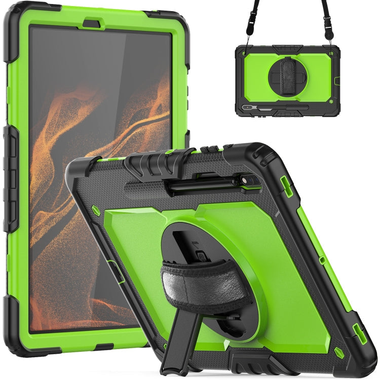 For Samsung Galaxy Tab S8+ 12.4 inch SM-X800 Silicone + PC Tablet Case with Shoulder Strap(Black+Yellow Green) Eurekaonline