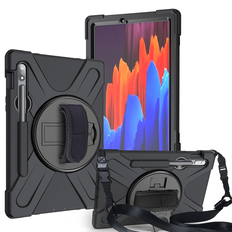  Galaxy Tab S7 (2020) T870 Shockproof Colorful Silicone + PC Protective Case with Holder & Shoulder Strap & Hand Strap & Pen Slot(Black) Eurekaonline