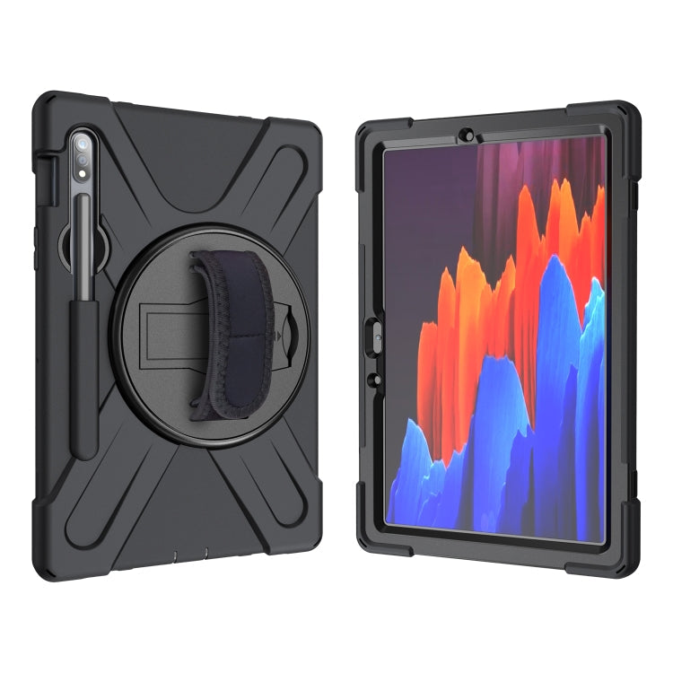 For Samsung Galaxy Tab S8 / Galaxy Tab S7 (2020) T870 Shockproof Colorful Silicone + PC Protective Case with Holder & Shoulder Strap & Hand Strap & Pen Slot(Black) Eurekaonline