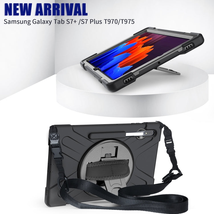 For Samsung Galaxy Tab S8+ / Tab S8 Plus /  Tab S7 FE / Tab S7+ Shockproof Colorful Silicone + PC Protective Case with Holder & Shoulder Strap & Hand Strap(Black) Eurekaonline