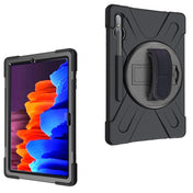 For Samsung Galaxy Tab S8+ / Tab S8 Plus /  Tab S7 FE / Tab S7+ Shockproof Colorful Silicone + PC Protective Case with Holder & Shoulder Strap & Hand Strap(Black) Eurekaonline