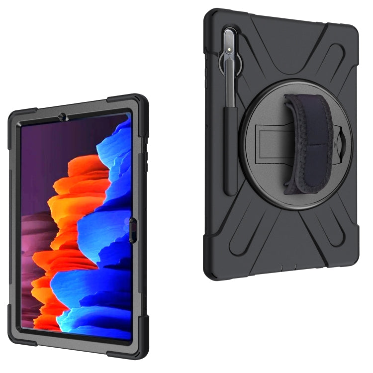  Tab S7+ Shockproof Colorful Silicone + PC Protective Case with Holder & Shoulder Strap & Hand Strap(Black) Eurekaonline