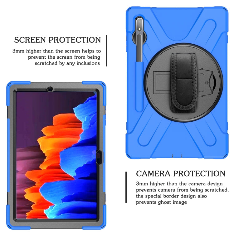 For Samsung Galaxy Tab S8+ / Tab S8 Plus /  Tab S7 FE / Tab S7+ Shockproof Colorful Silicone + PC Protective Case with Holder & Shoulder Strap & Hand Strap(Blue) Eurekaonline