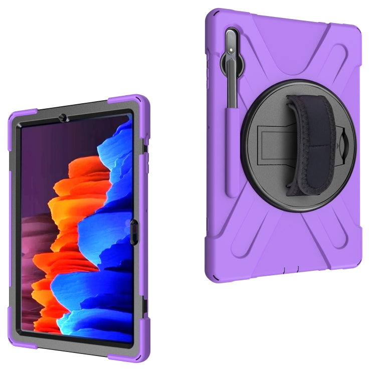 For Samsung Galaxy Tab S8+ / Tab S8 Plus /  Tab S7 FE / Tab S7+ Shockproof Colorful Silicone + PC Protective Case with Holder & Shoulder Strap & Hand Strap(Purple) Eurekaonline