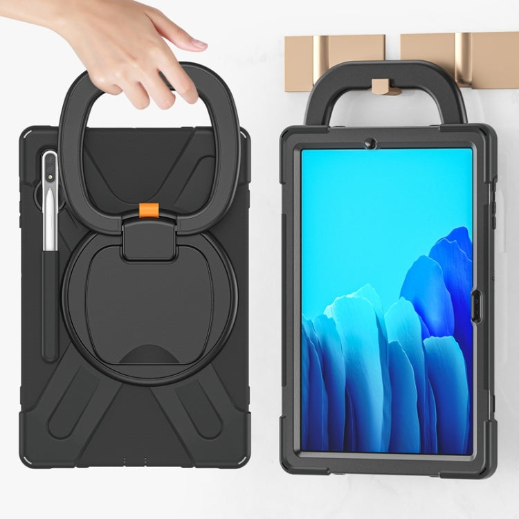For Samsung Galaxy Tab S8+ / Tab S8 Plus /  Tab S7 FE / Tab S7+ T970/T975 Silicone + PC Protective Case with Holder & Shoulder Strap(Black+Black) Eurekaonline
