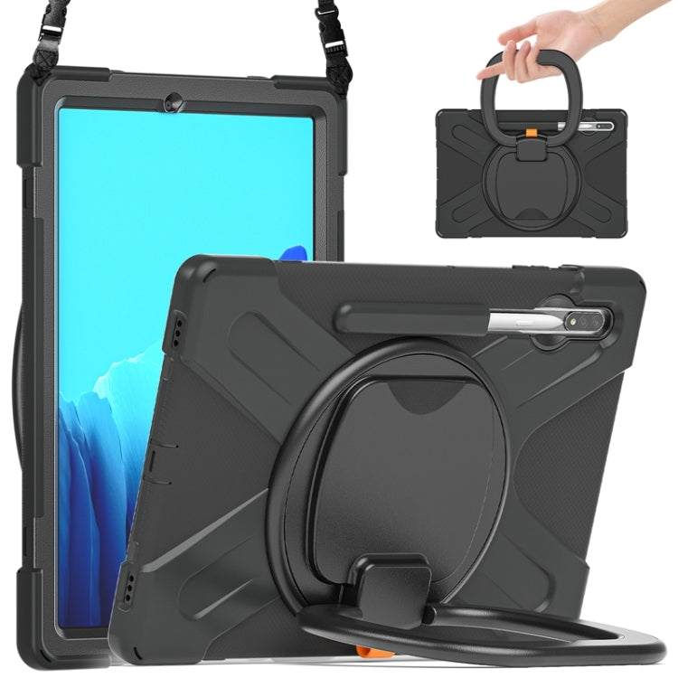 For Samsung Galaxy Tab S8+ / Tab S8 Plus /  Tab S7 FE / Tab S7+ T970/T975 Silicone + PC Protective Case with Holder & Shoulder Strap(Black+Black) Eurekaonline