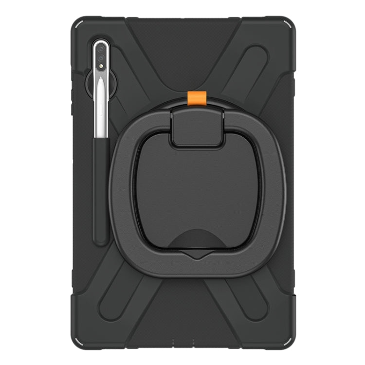 For Samsung Galaxy Tab S8+ / Tab S8 Plus /  Tab S7 FE / Tab S7+ T970/T975 Silicone + PC Protective Case with Holder & Shoulder Strap(Black+Black) Eurekaonline