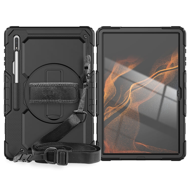 For Samsung Galaxy Tab S8 Ultra 14.6 inch SM-X900 Silicone + PC Tablet Case with Shoulder Strap(Black) Eurekaonline
