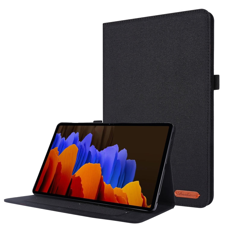 For Samsung Galaxy Tab S8 Ultra Horizontal Flip Fabric Leather Tablet Case with Card Slots & Holder(Black) Eurekaonline