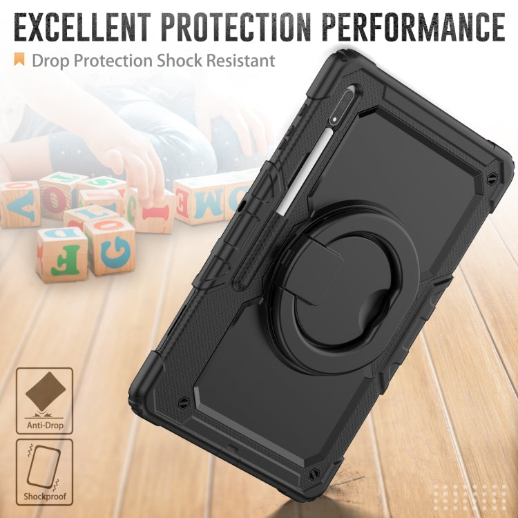 For Samsung Galaxy Tab S8 Ultra Shoulder Strap Silicone + PC Tablet Case(Black) Eurekaonline