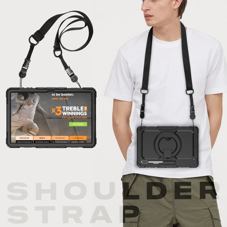 For Samsung Galaxy Tab S8 Ultra Shoulder Strap Silicone + PC Tablet Case(Black) Eurekaonline
