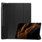 For Samsung Galaxy Tab S8 Ultra Three-folding Holder Custer Texture Leather Tablet Case(Black) Eurekaonline