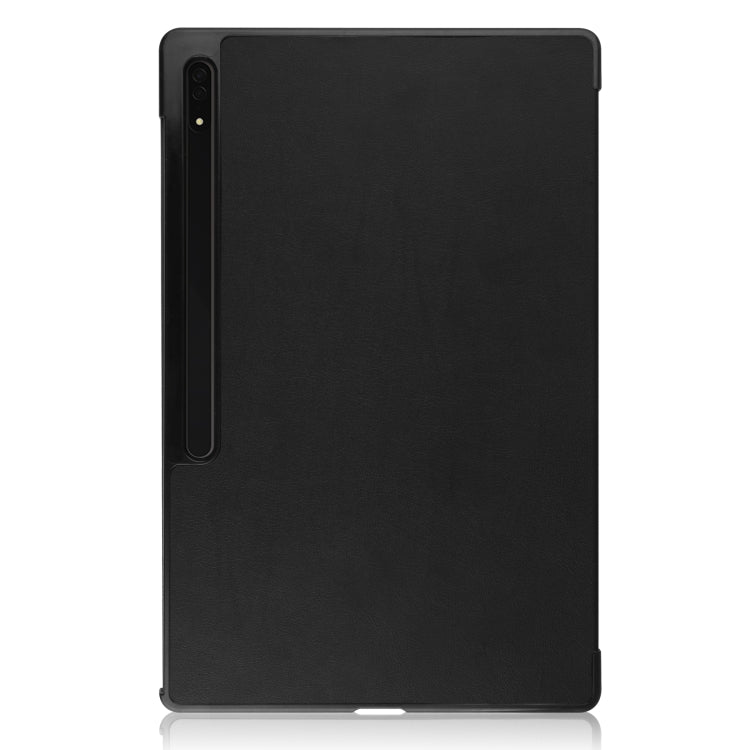 For Samsung Galaxy Tab S8 Ultra Three-folding Holder Custer Texture Leather Tablet Case(Black) Eurekaonline