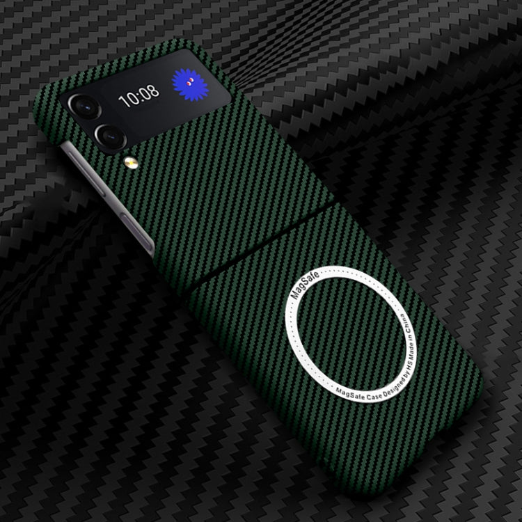 For Samsung Galaxy Z Flip4 5G Carbon Fiber Texture MagSafe Magnetic Phone Case(Green) Eurekaonline