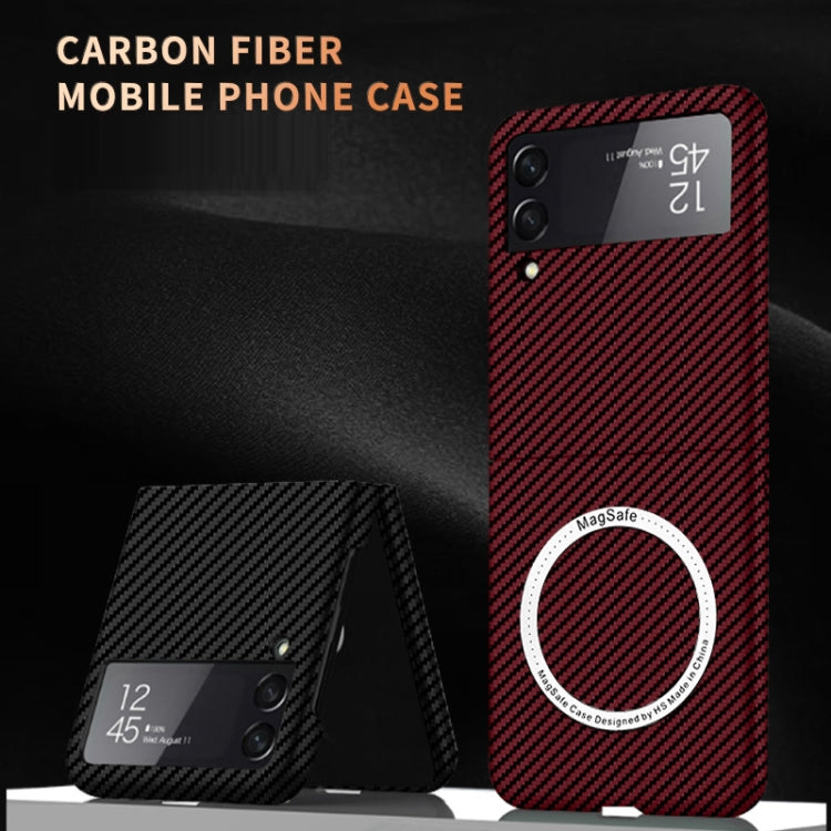 For Samsung Galaxy Z Flip4 5G Carbon Fiber Texture MagSafe Magnetic Phone Case(Red) Eurekaonline