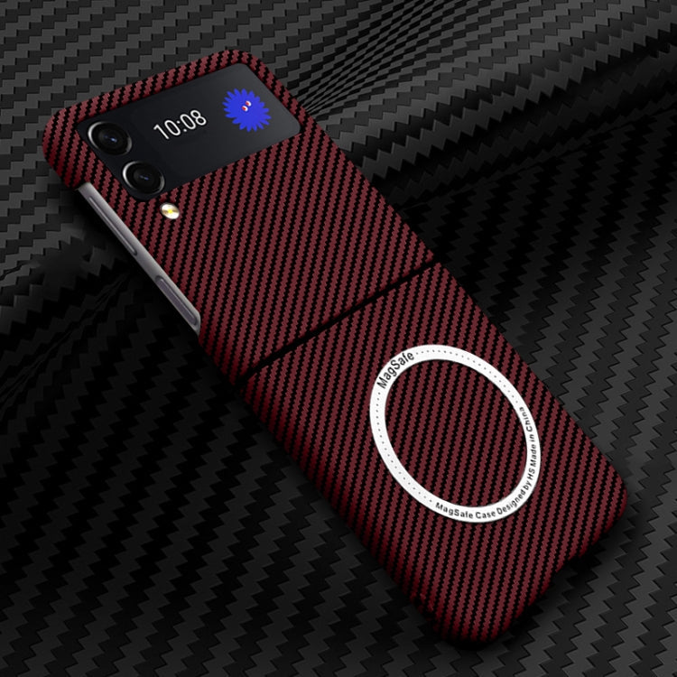 For Samsung Galaxy Z Flip4 5G Carbon Fiber Texture MagSafe Magnetic Phone Case(Red) Eurekaonline