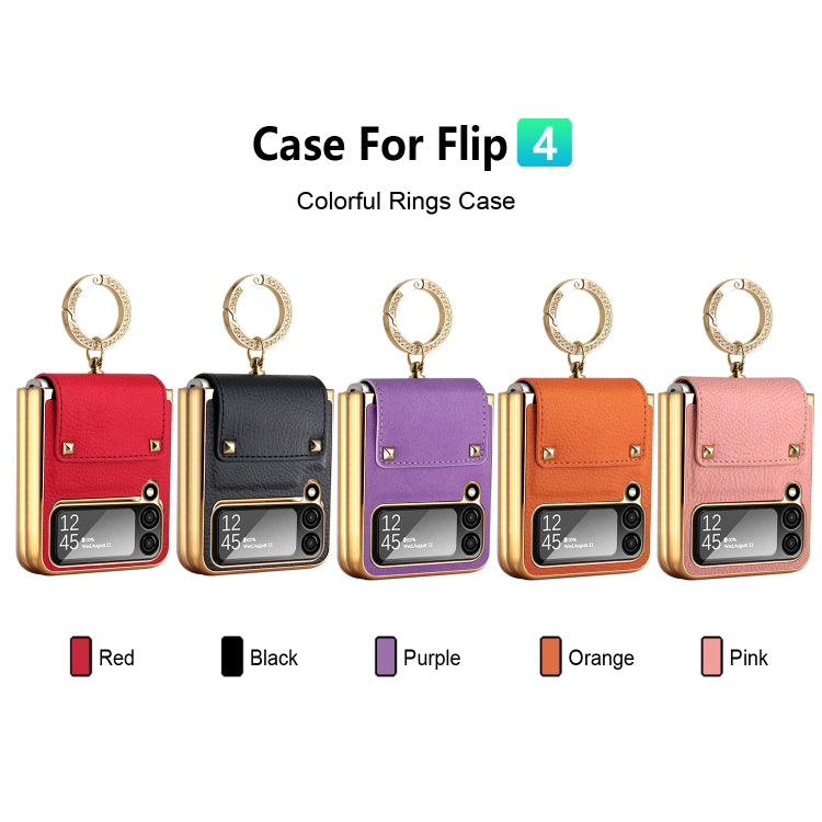 For Samsung Galaxy Z Flip4 5G Colorful Leather + PC Phone Case with Ring(Black) Eurekaonline