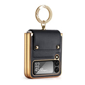 For Samsung Galaxy Z Flip4 5G Colorful Leather + PC Phone Case with Ring(Black) Eurekaonline