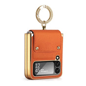 For Samsung Galaxy Z Flip4 5G Colorful Leather + PC Phone Case with Ring(Orange) Eurekaonline