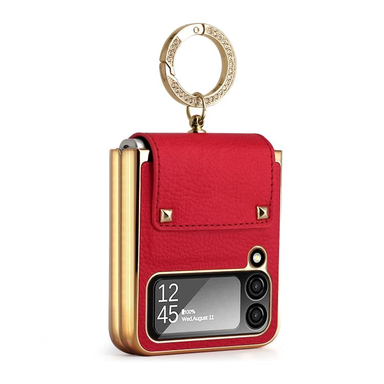 For Samsung Galaxy Z Flip4 5G Colorful Leather + PC Phone Case with Ring(Red) Eurekaonline