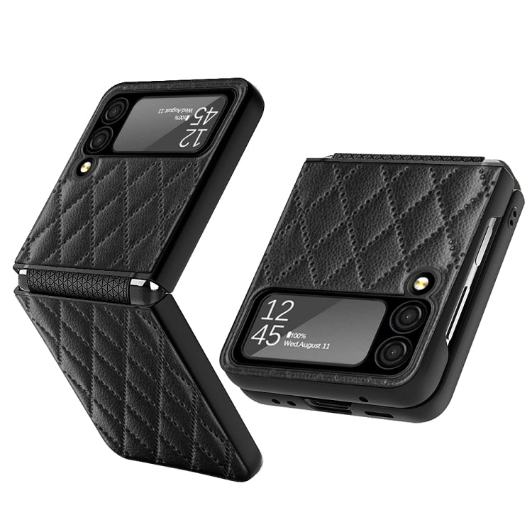 For Samsung Galaxy Z Flip4 Diamond Lattice Hinge Phone Case(Black) Eurekaonline