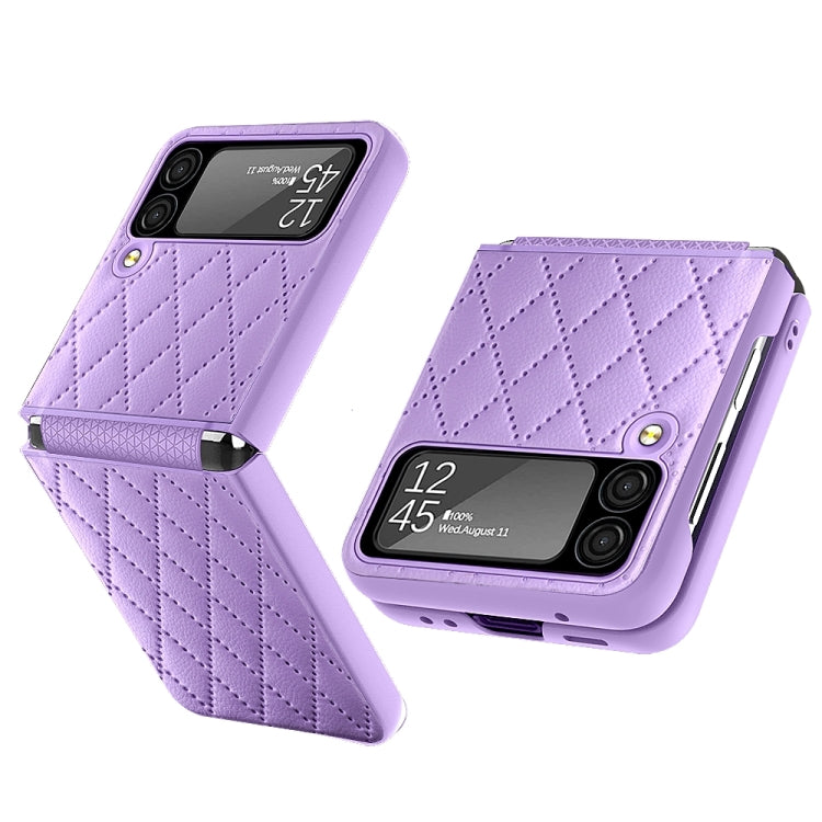 For Samsung Galaxy Z Flip4 Diamond Lattice Hinge Phone Case(Purple) Eurekaonline