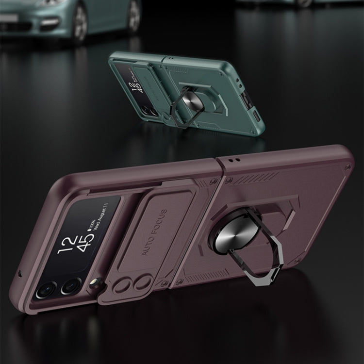 For Samsung Galaxy Z Flip4 GKK Carbon Brazing Pattern Shockproof Armor PC Phone Case with Ring Holder(Purple) Eurekaonline