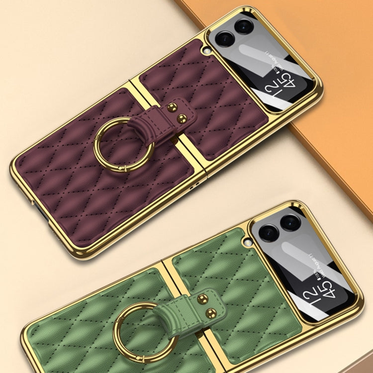 For Samsung Galaxy Z Flip4 GKK Integrated Plating + Leather Phone Case with Ring(Orange) Eurekaonline