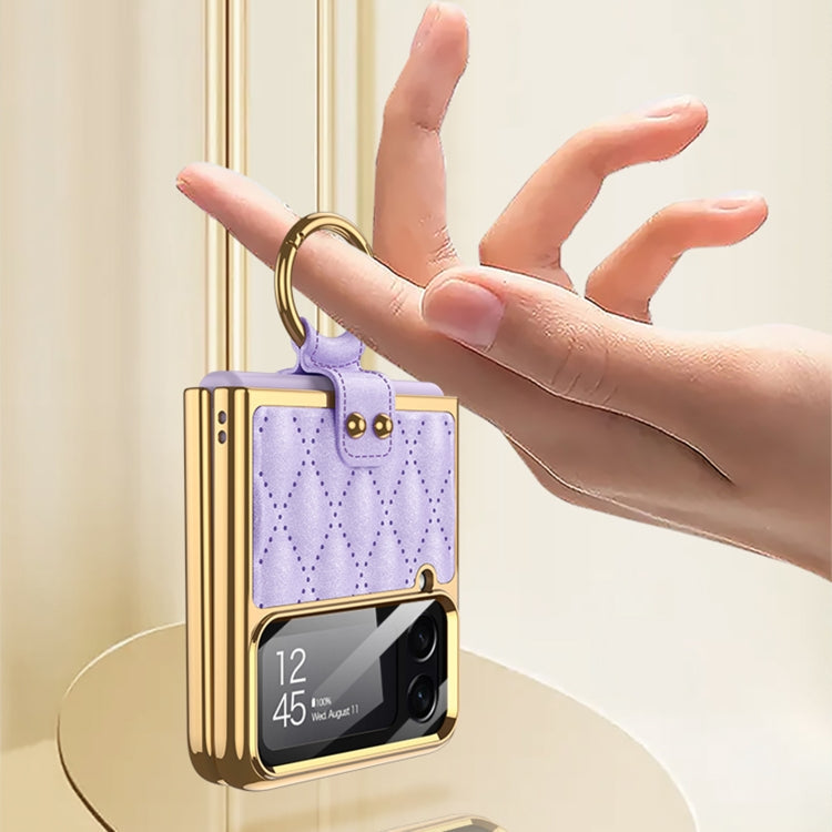For Samsung Galaxy Z Flip4 GKK Integrated Plating + Leather Phone Case with Ring(Orange) Eurekaonline