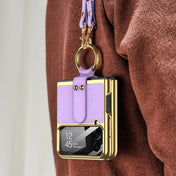 For Samsung Galaxy Z Flip4 GKK Plating + Leather Phone Case with Ring & Strap(Black) Eurekaonline