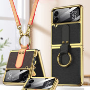 For Samsung Galaxy Z Flip4 GKK Plating + Leather Phone Case with Ring & Strap(Brown) Eurekaonline