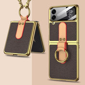 For Samsung Galaxy Z Flip4 GKK Plating + Leather Phone Case with Ring & Strap(Brown) Eurekaonline