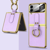 For Samsung Galaxy Z Flip4 GKK Plating + Leather Phone Case with Ring & Strap(Purple) Eurekaonline
