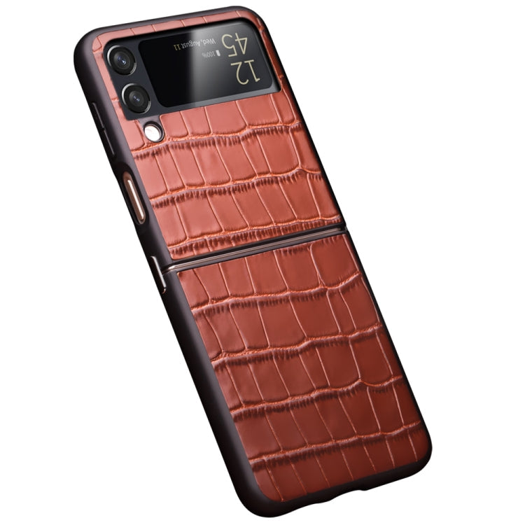 For Samsung Galaxy Z Flip4 Genuine Leather Phone Case(Brown) Eurekaonline