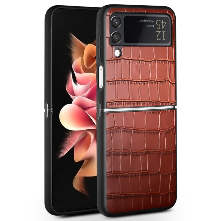 For Samsung Galaxy Z Flip4 Genuine Leather Phone Case(Brown) Eurekaonline
