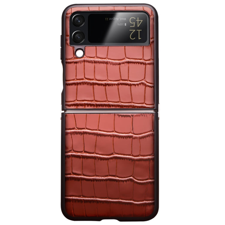 For Samsung Galaxy Z Flip4 Genuine Leather Phone Case(Brown) Eurekaonline