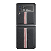 For Samsung Galaxy Z Flip4 Litchi Texture Genuine Leather Color Strip Phone Case(Black) Eurekaonline