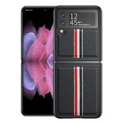 For Samsung Galaxy Z Flip4 Litchi Texture Genuine Leather Color Strip Phone Case(Black) Eurekaonline