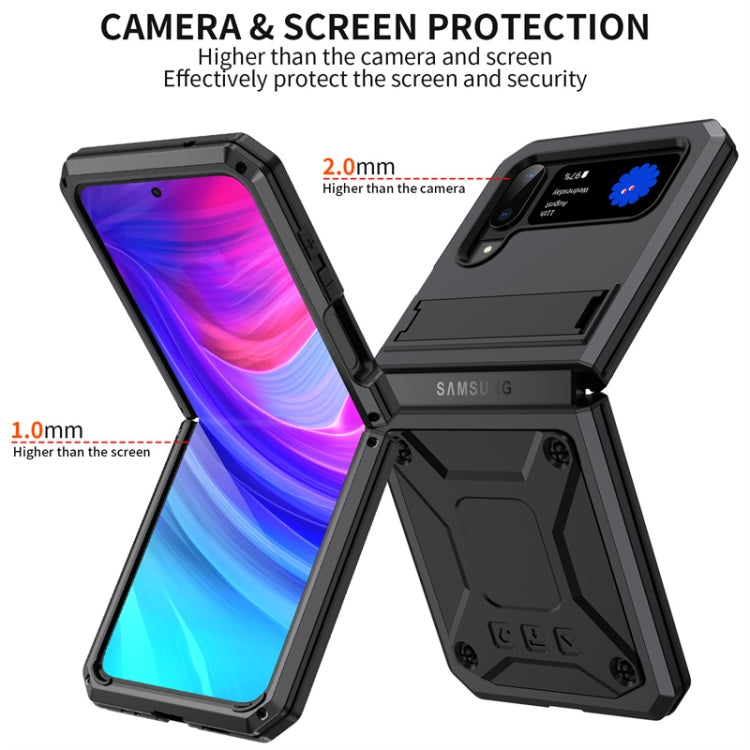 For Samsung Galaxy Z Flip4 Metal Shock-proof Phone Case With Holder(Black) Eurekaonline