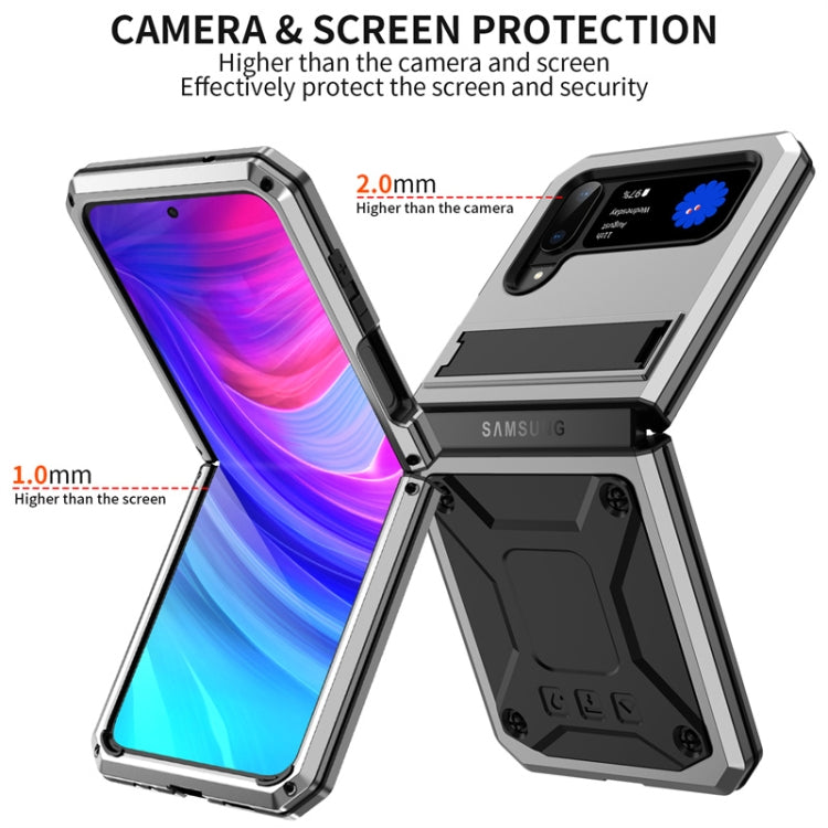 For Samsung Galaxy Z Flip4 Metal Shock-proof Phone Case With Holder(Silver) Eurekaonline