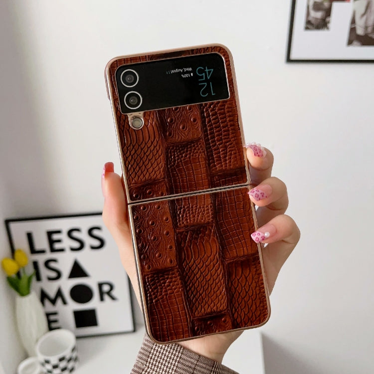 For Samsung Galaxy Z Flip4 Nano Electroplate Mahjong Texture Leather Phone Case(Brown) Eurekaonline