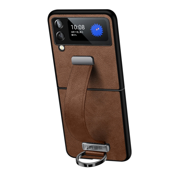 For Samsung Galaxy Z Flip4 SULADA Cool Series PC + Leather Texture Skin Feel Shockproof Phone Case(Brown) Eurekaonline
