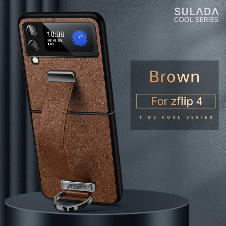 For Samsung Galaxy Z Flip4 SULADA Cool Series PC + Leather Texture Skin Feel Shockproof Phone Case(Brown) Eurekaonline