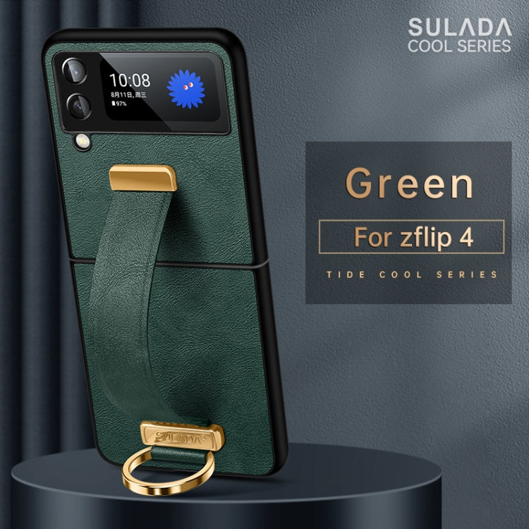 For Samsung Galaxy Z Flip4 SULADA Cool Series PC + Leather Texture Skin Feel Shockproof Phone Case(Green) Eurekaonline