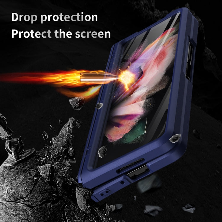 For Samsung Galaxy Z Fold3 5G 360 Full Body Armor Hinge Flip Phone Case(Blue) Eurekaonline